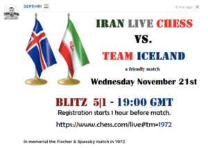 Vináttuleikur: Team Iceland gegn Iran Live Chess @ chess.com